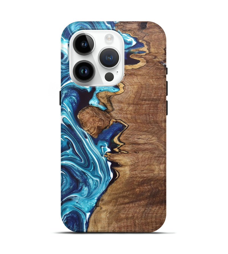 iPhone 15 Pro Wood+Resin Live Edge Phone Case - Sammy (Blue, 682541)