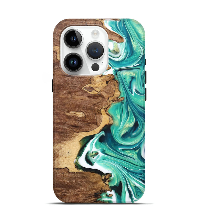 iPhone 15 Pro Wood+Resin Live Edge Phone Case - Jace (Green, 682542)