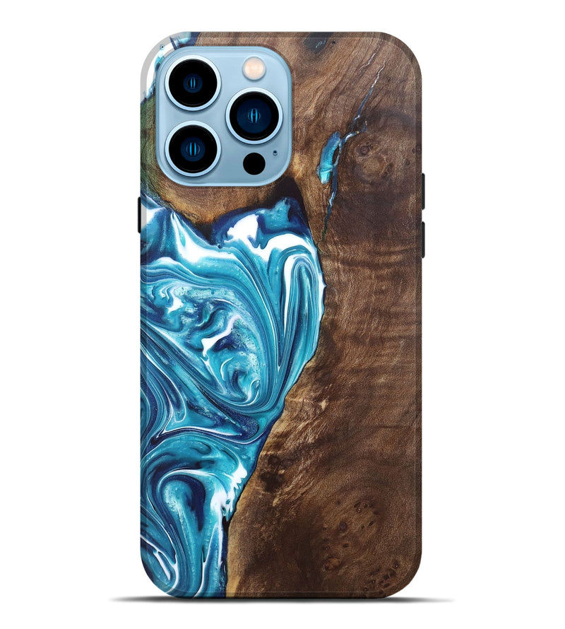iPhone 14 Pro Max Wood+Resin Live Edge Phone Case - Xander (Blue, 682543)