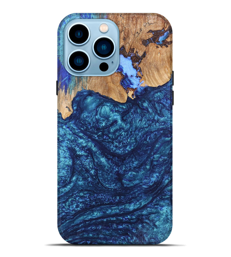iPhone 14 Pro Max Wood+Resin Live Edge Phone Case - Amber (Blue, 682572)
