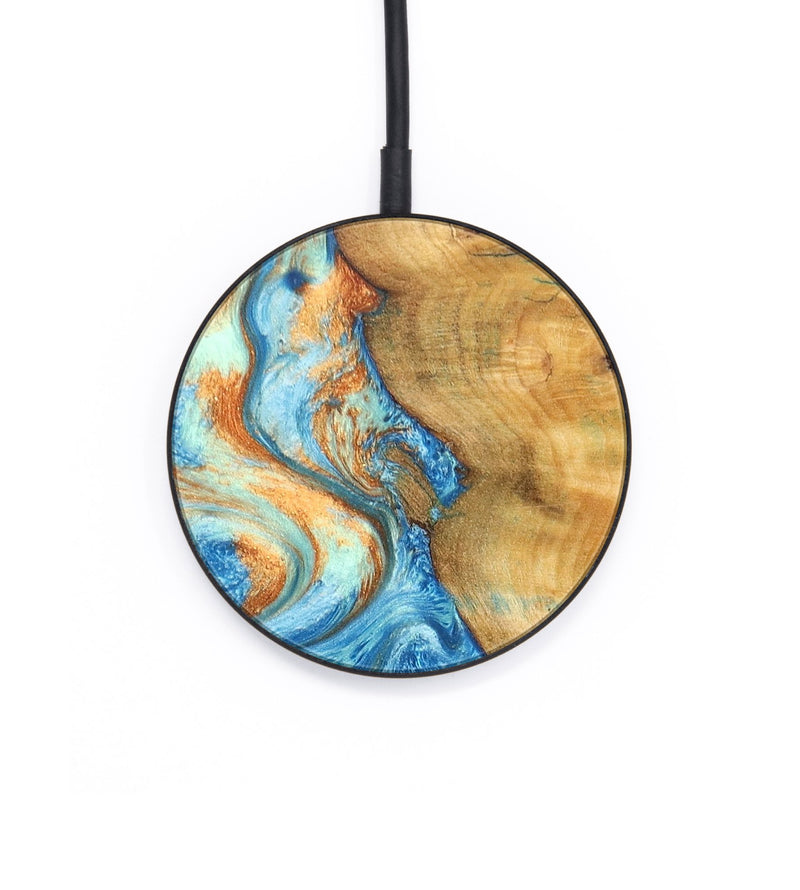 Circle Wood+Resin Wireless Charger - Amina (Teal & Gold, 683075)