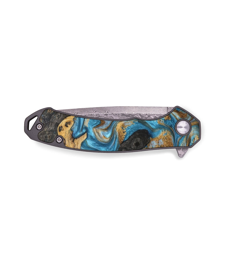 EDC Wood+Resin Pocket Knife - Chloe (Teal & Gold, 683115)