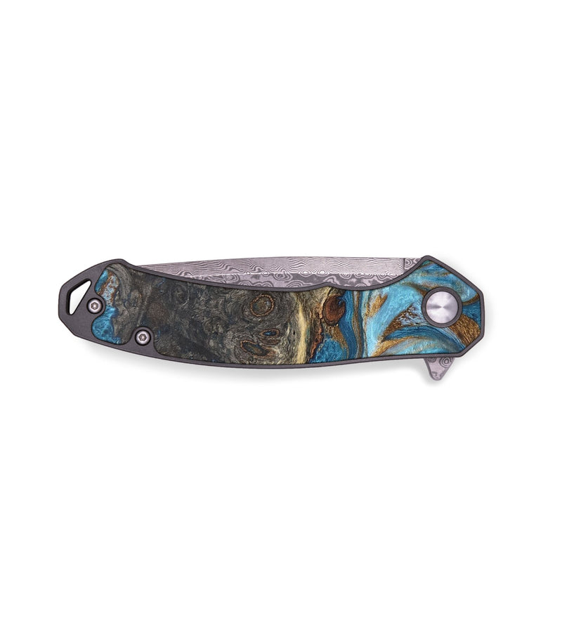 EDC Wood+Resin Pocket Knife - Skye (Teal & Gold, 683116)
