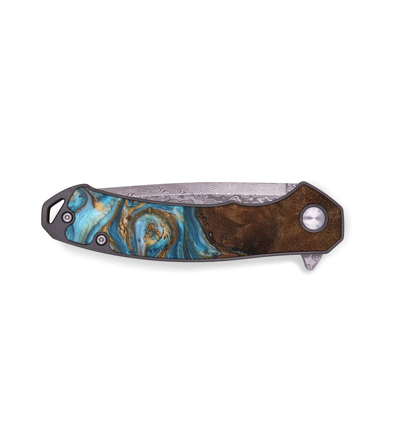 EDC Wood+Resin Pocket Knife - Rosalie (Teal & Gold, 683117)