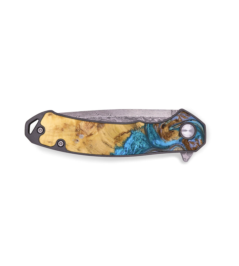 EDC Wood+Resin Pocket Knife - Annika (Teal & Gold, 683119)