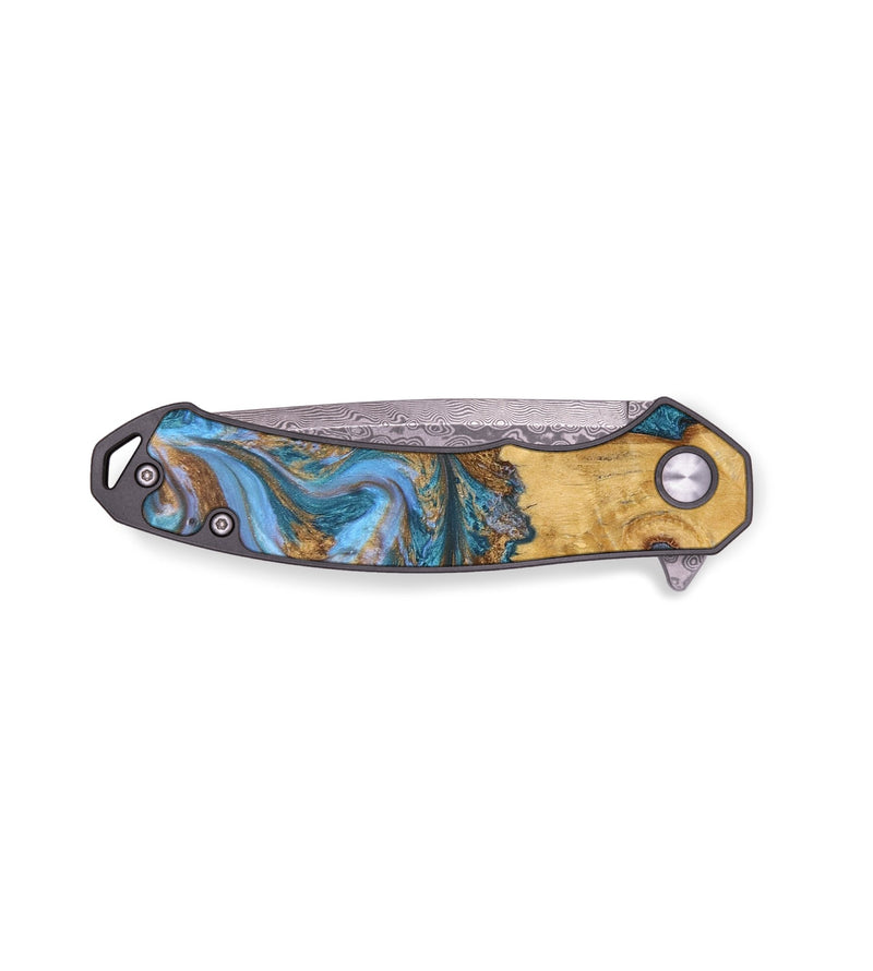 EDC Wood+Resin Pocket Knife - Ruth (Teal & Gold, 683121)