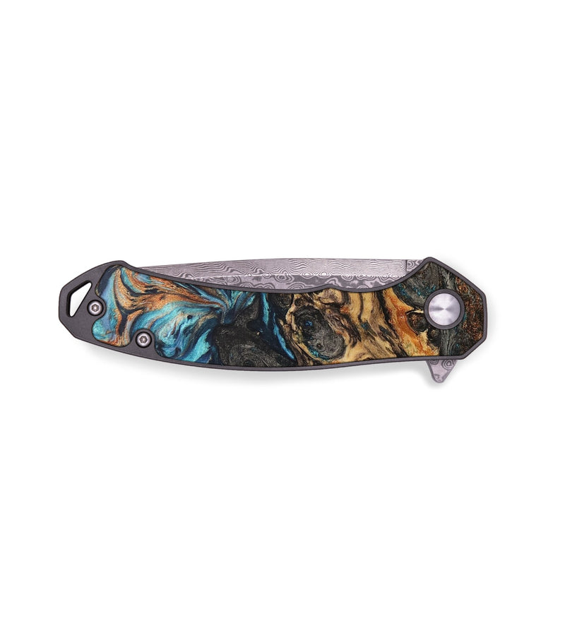 EDC Wood+Resin Pocket Knife - Lara (Teal & Gold, 683126)