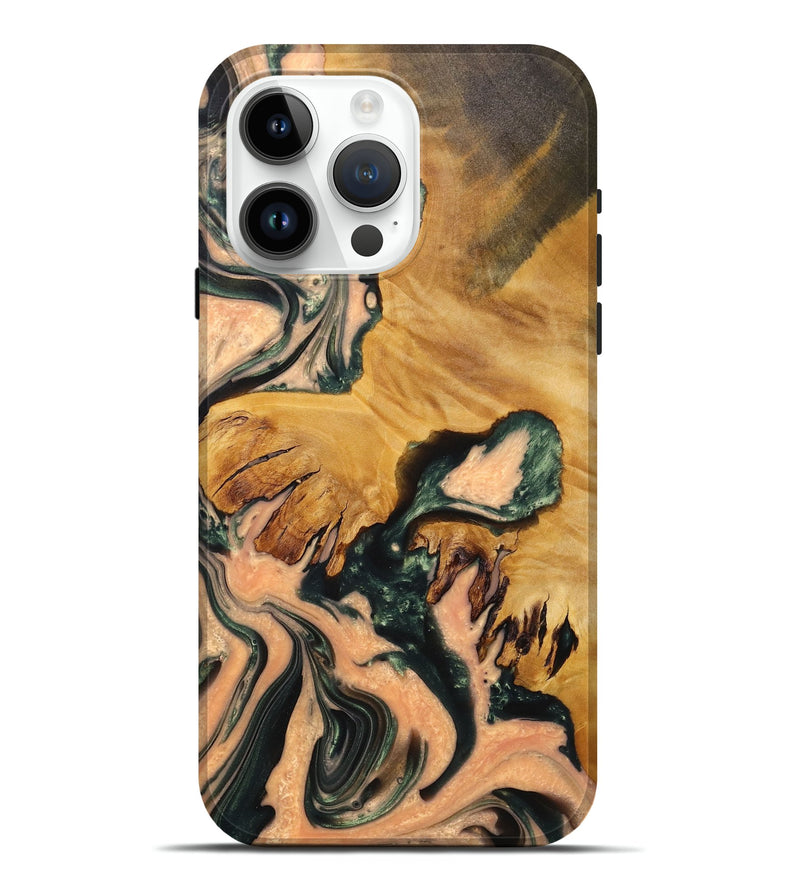 iPhone 15 Pro Max Wood+Resin Live Edge Phone Case - Pam (Green, 683556)