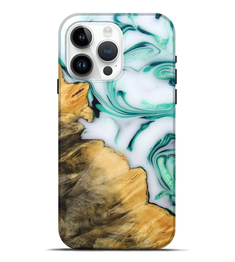 iPhone 15 Pro Max Wood+Resin Live Edge Phone Case - Sydney (Green, 683557)