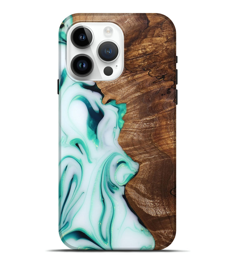 iPhone 15 Pro Max Wood+Resin Live Edge Phone Case - Braydon (Green, 683558)