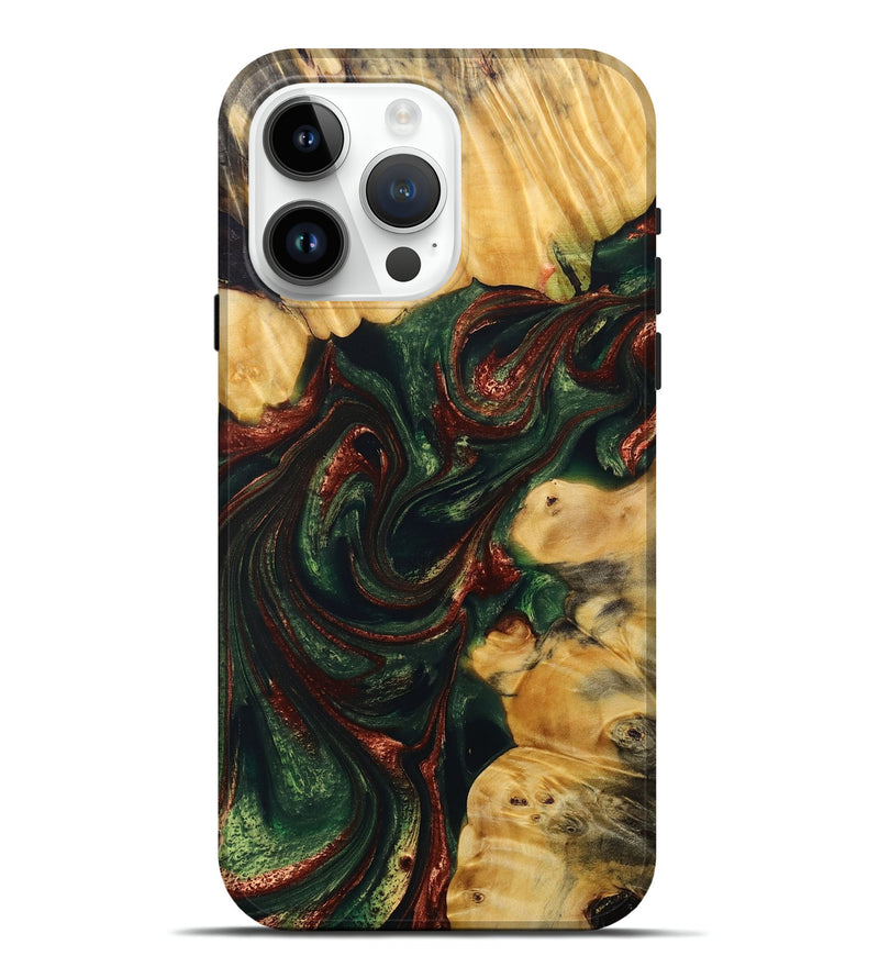 iPhone 15 Pro Max Wood+Resin Live Edge Phone Case - Jadyn (Green, 683560)