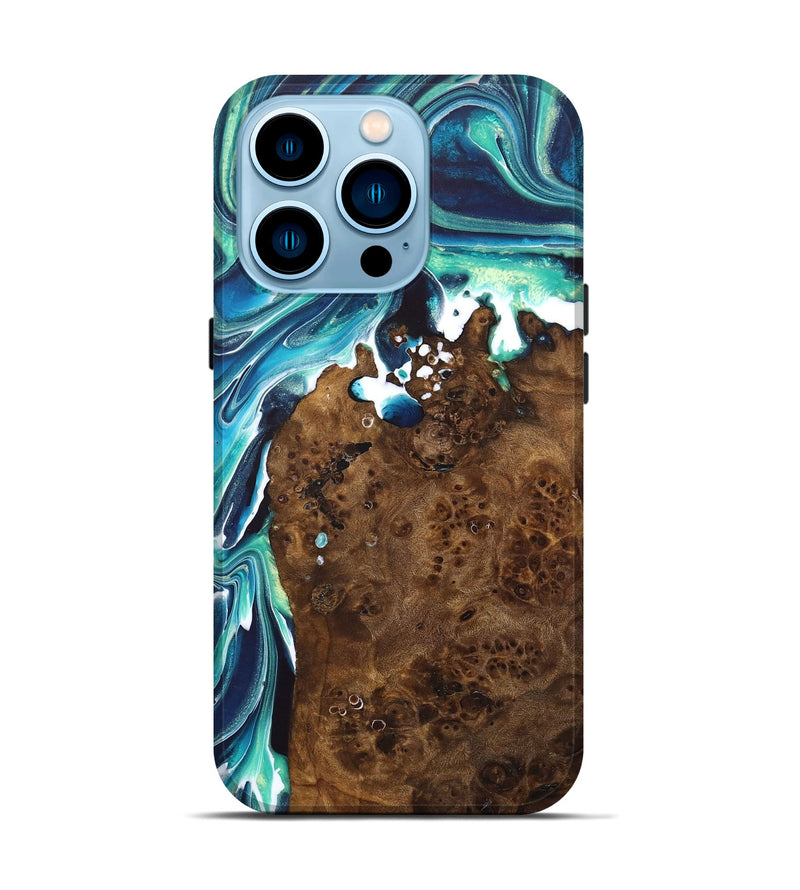 iPhone 14 Pro Wood+Resin Live Edge Phone Case - Jackie (Green, 683561)