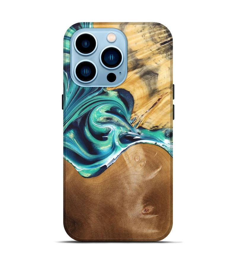 iPhone 14 Pro Wood+Resin Live Edge Phone Case - Devon (Green, 683562)