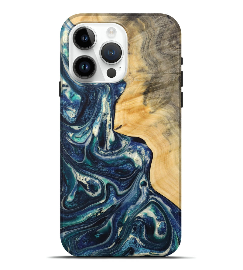 iPhone 15 Pro Max Wood+Resin Live Edge Phone Case - Sebastian (Blue, 683566)