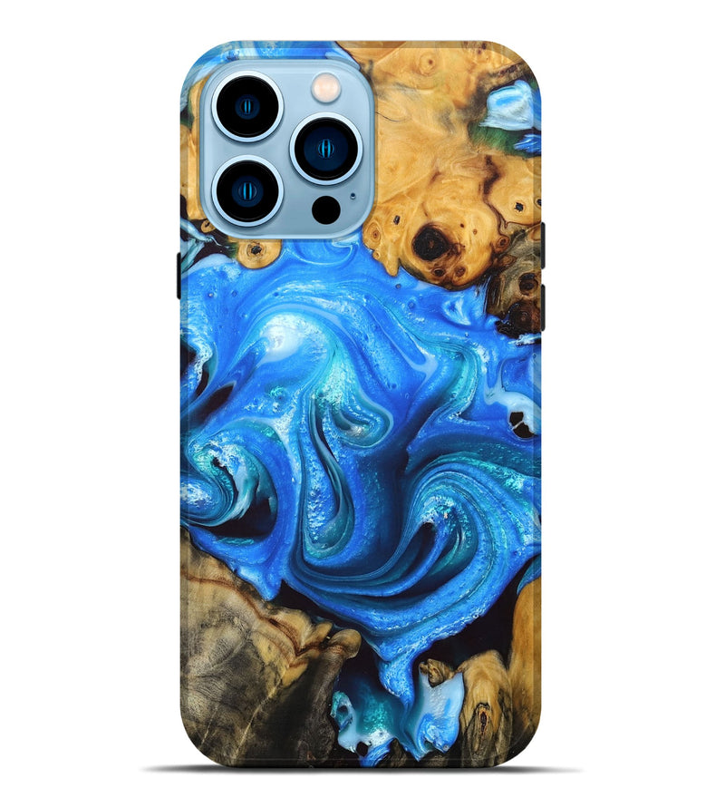 iPhone 14 Pro Max Wood+Resin Live Edge Phone Case - Saul (Blue, 683567)
