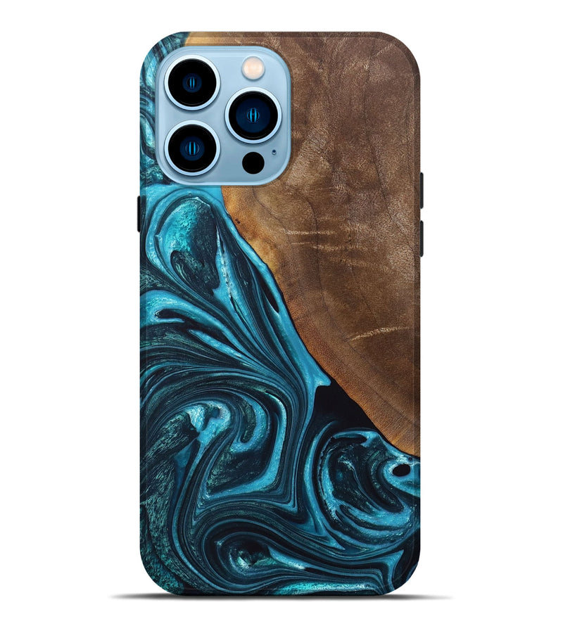 iPhone 14 Pro Max Wood+Resin Live Edge Phone Case - Haven (Blue, 684171)