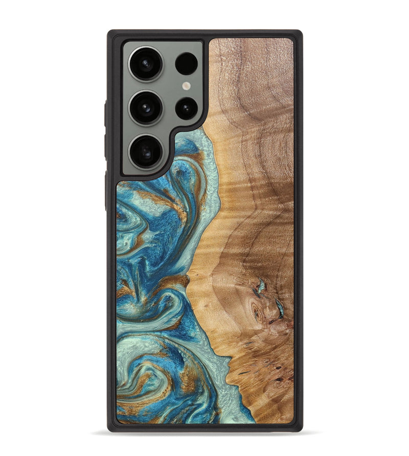 Galaxy S23 Ultra Wood+Resin Phone Case - Camden (Teal & Gold, 684234)