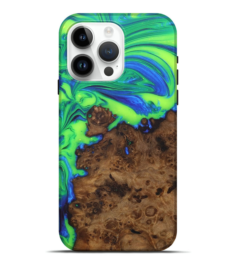 iPhone 15 Pro Max Wood+Resin Live Edge Phone Case - Bryson (Green, 684317)
