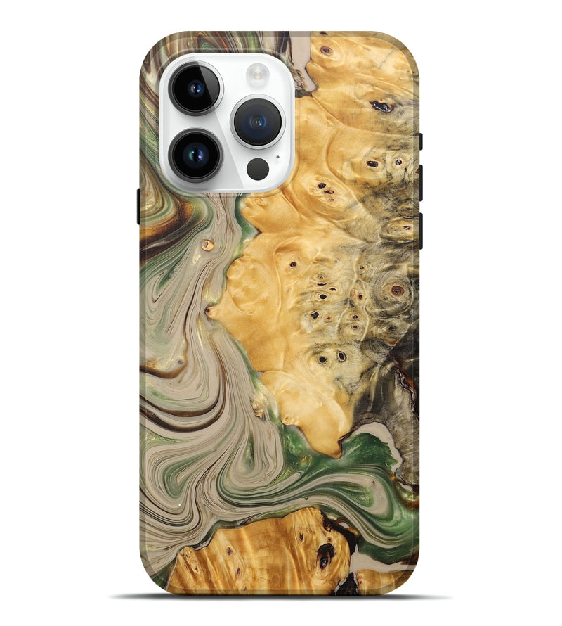 iPhone 15 Pro Max Wood+Resin Live Edge Phone Case - Isaac (Green, 684322)