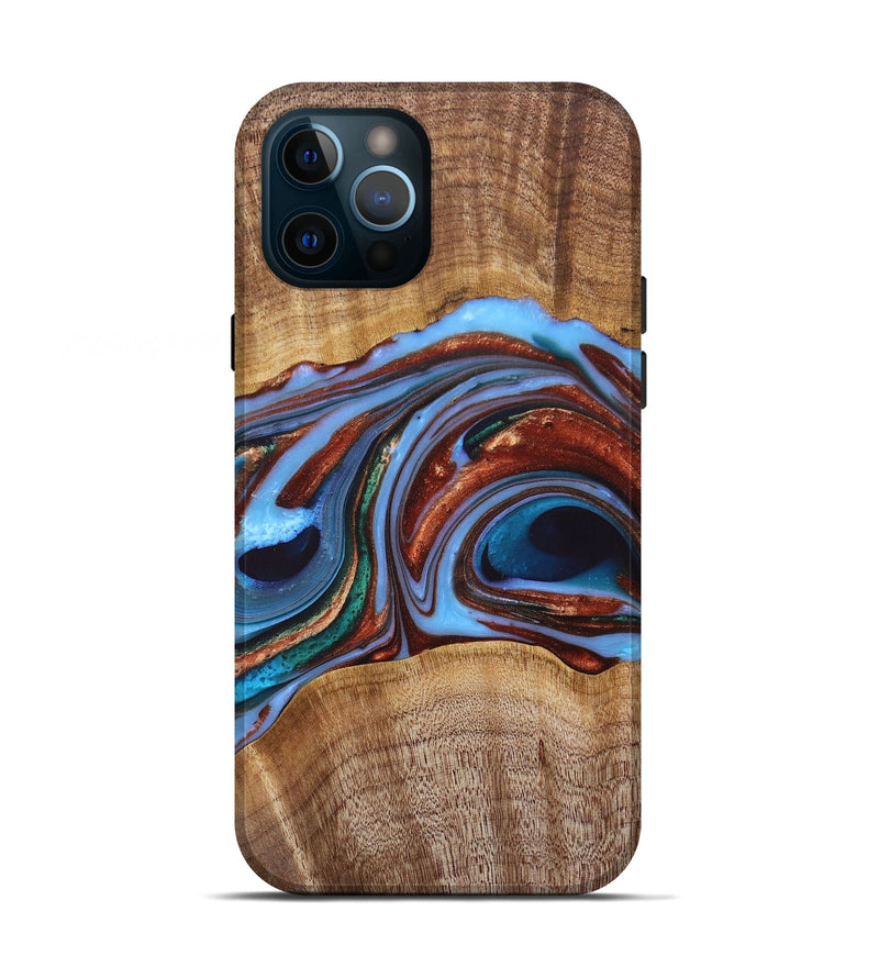 iPhone 12 Pro Wood+Resin Live Edge Phone Case - Natalia (Teal & Gold, 684383)