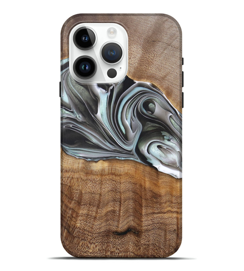 iPhone 15 Pro Max Wood+Resin Live Edge Phone Case - Katie (Black & White, 684385)