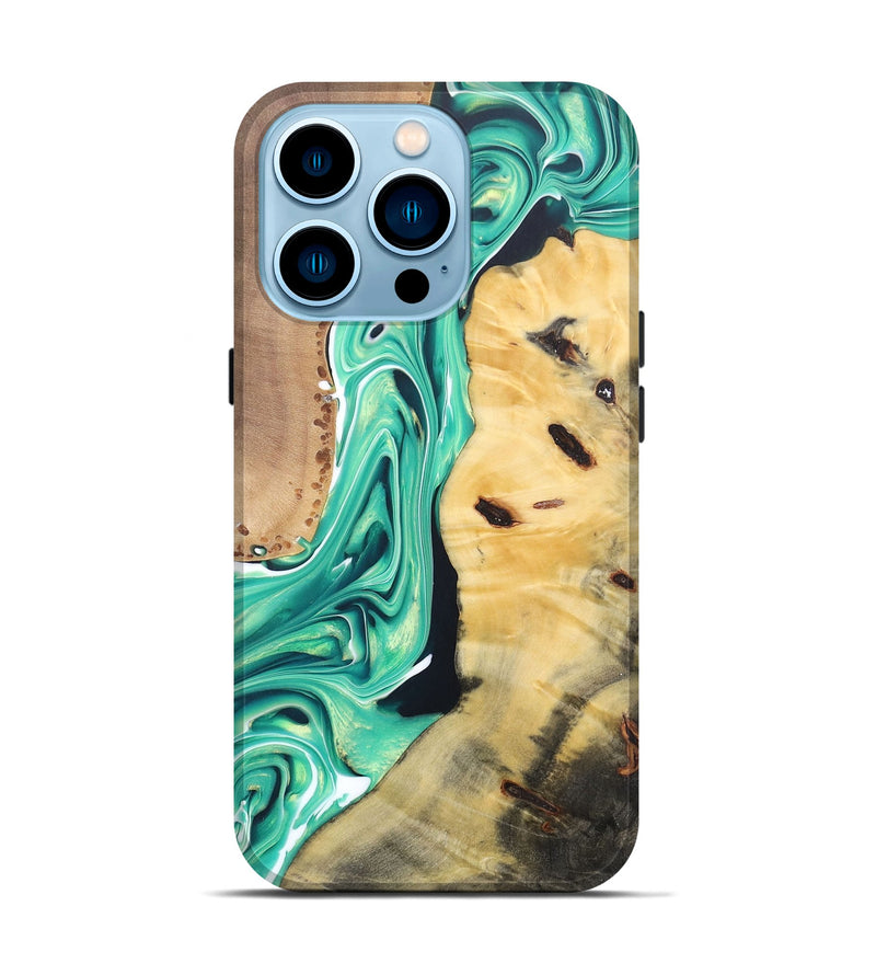 iPhone 14 Pro Wood+Resin Live Edge Phone Case - Ezekiel (Green, 684394)