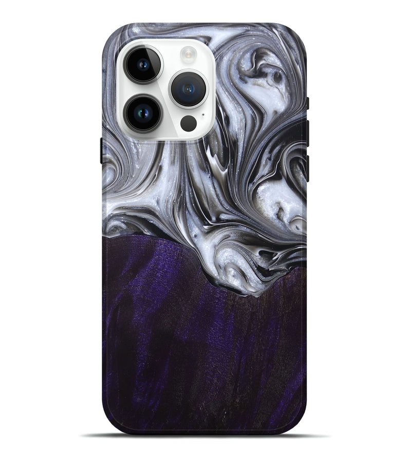 iPhone 15 Pro Max Wood+Resin Live Edge Phone Case - Elaine (Black & White, 684402)