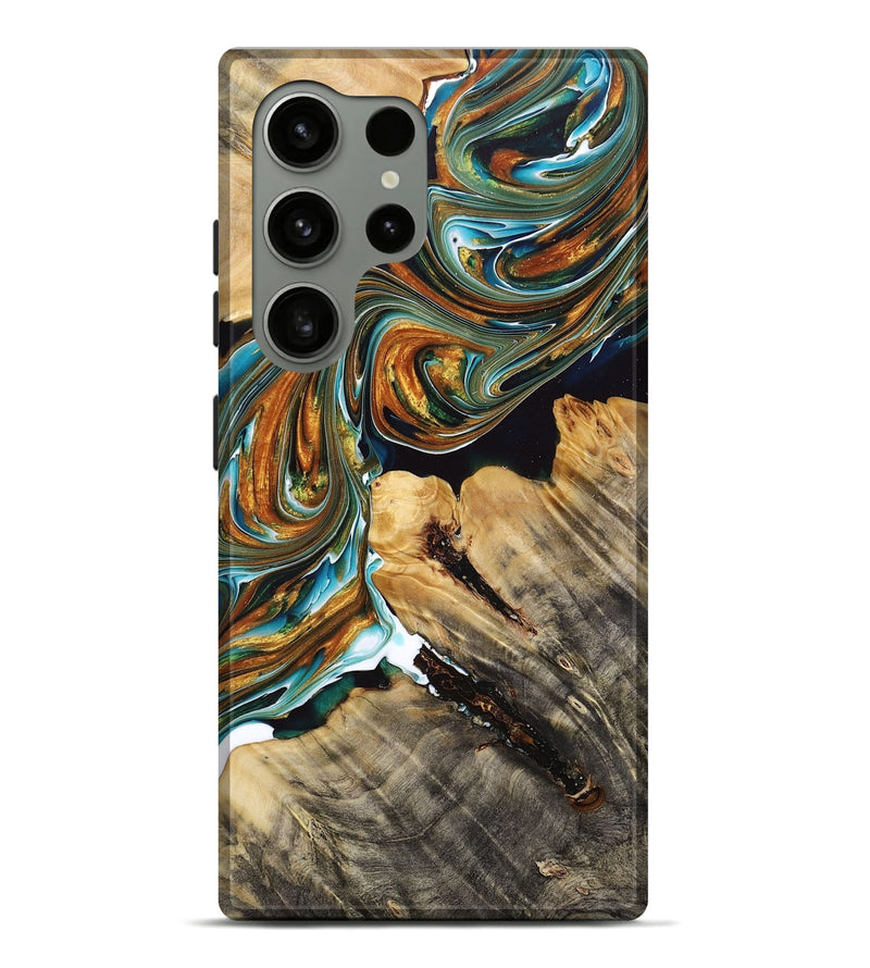 Galaxy S24 Ultra Wood+Resin Live Edge Phone Case - Katina (Teal & Gold, 685065)