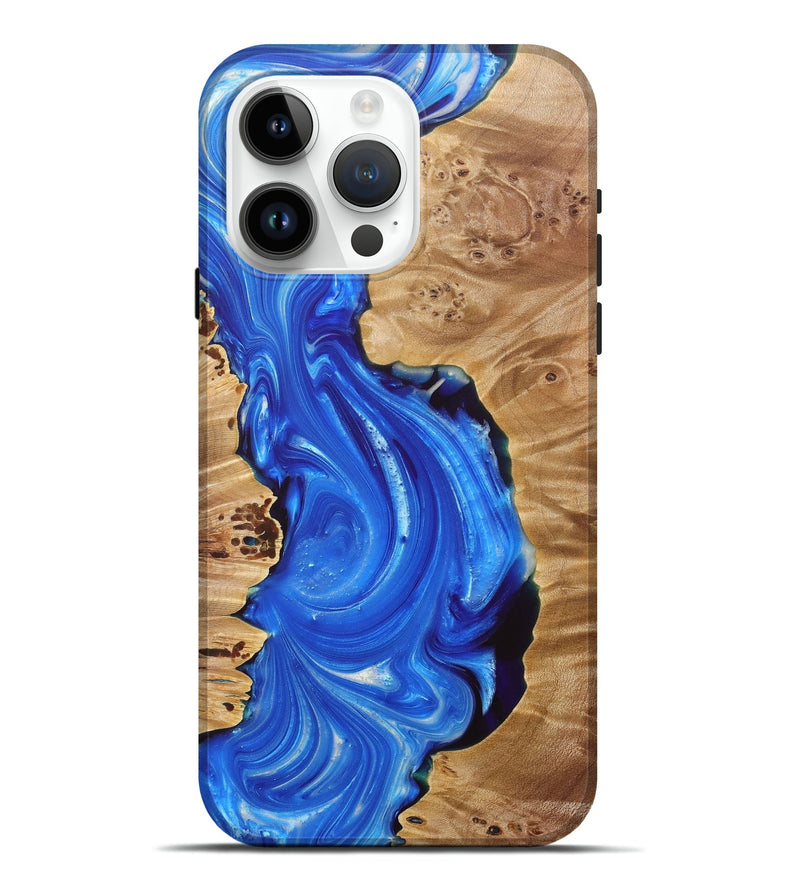 iPhone 15 Pro Max Wood+Resin Live Edge Phone Case - Juliette (Blue, 685423)