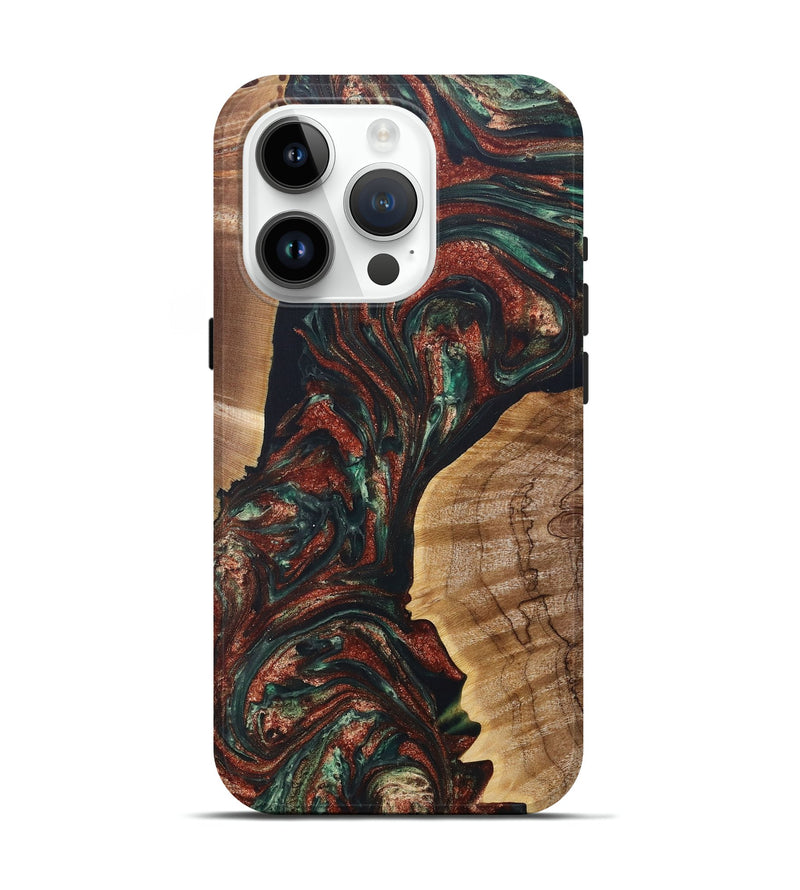 iPhone 15 Pro Wood+Resin Live Edge Phone Case - Avery (Green, 685600)