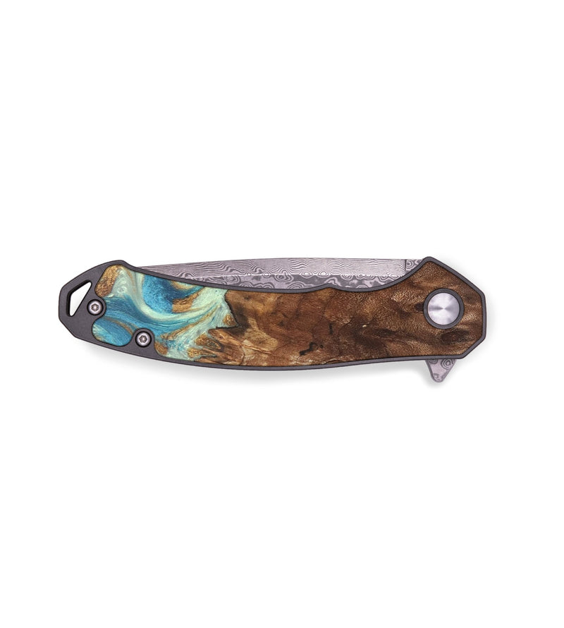 EDC Wood+Resin Pocket Knife - Sylvester (Teal & Gold, 685660)