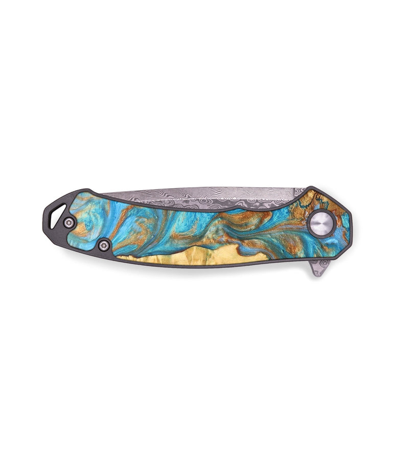 EDC Wood+Resin Pocket Knife - Ximena (Teal & Gold, 685661)