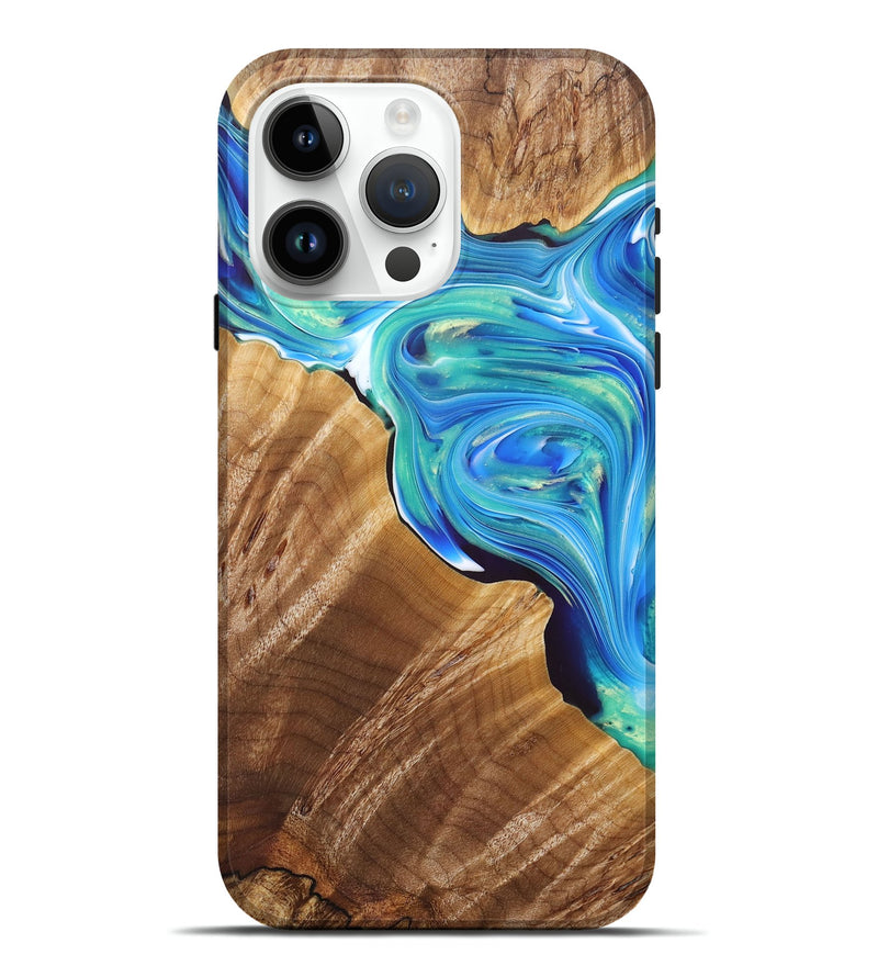 iPhone 15 Pro Max Wood+Resin Live Edge Phone Case - Edith (Blue, 685740)