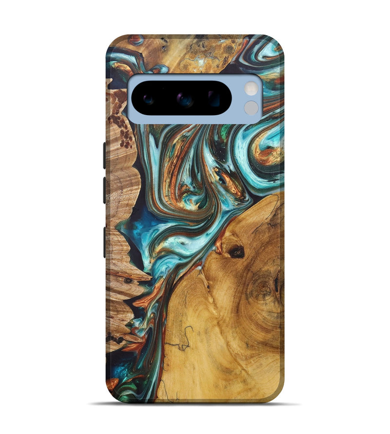 Pixel 8 Pro Wood+Resin Live Edge Phone Case - Isabella (Teal & Gold, 685754)