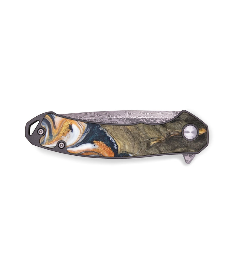 EDC Wood+Resin Pocket Knife - Amy (Teal & Gold, 686180)