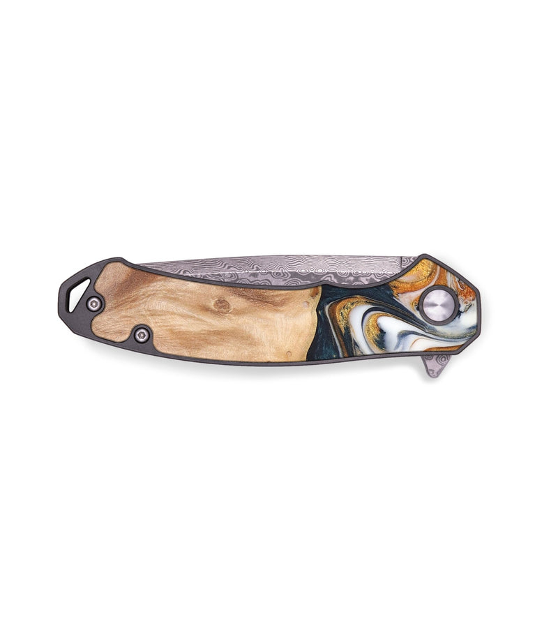 EDC Wood+Resin Pocket Knife - Natalie (Teal & Gold, 686182)