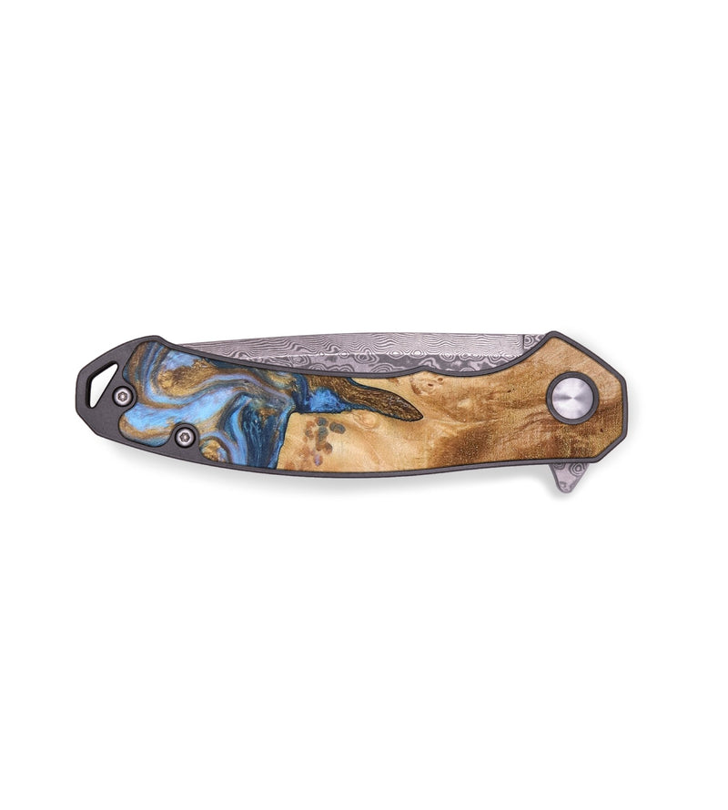 EDC Wood+Resin Pocket Knife - Homer (Teal & Gold, 686183)