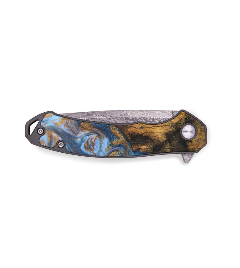 EDC Wood+Resin Pocket Knife - Kathryn (Teal & Gold, 686185)