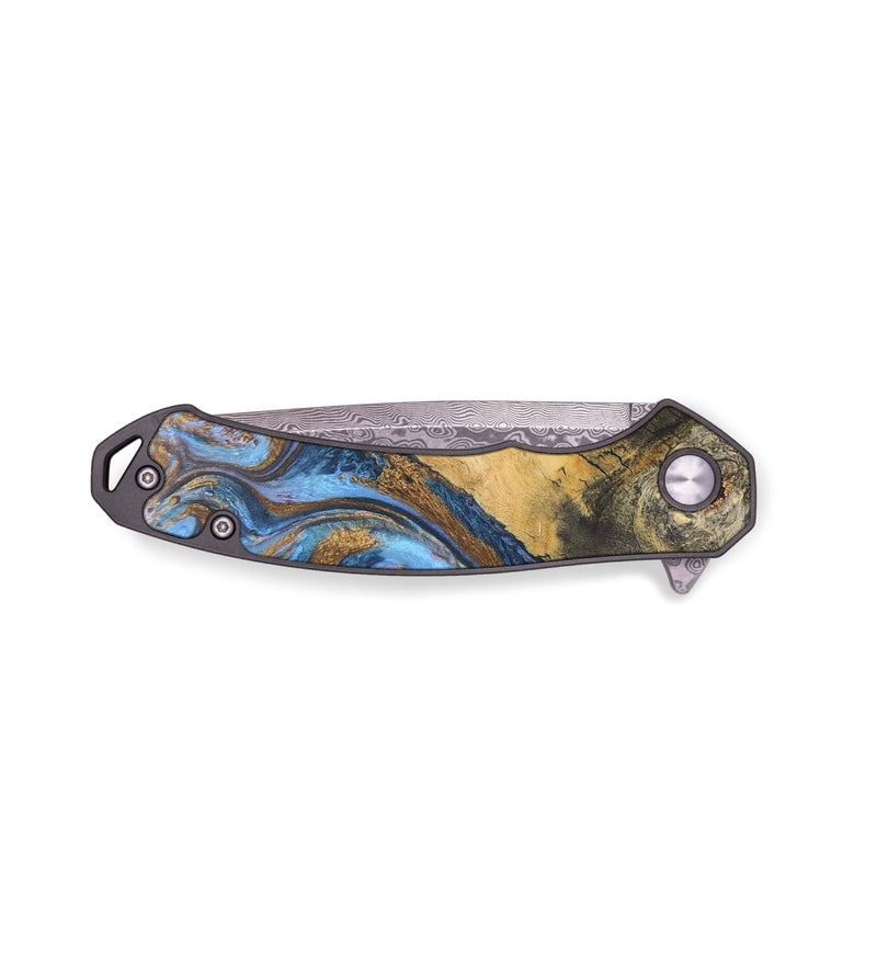 EDC Wood+Resin Pocket Knife - Luke (Teal & Gold, 686202)