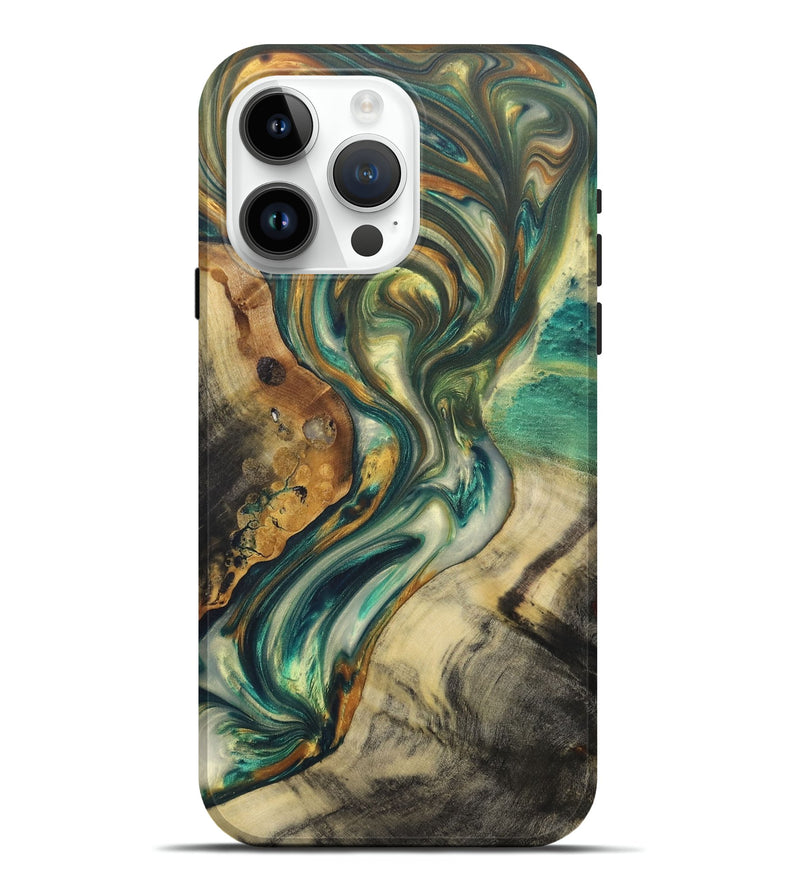 iPhone 15 Pro Max Wood+Resin Live Edge Phone Case - Zayden (Green, 686314)