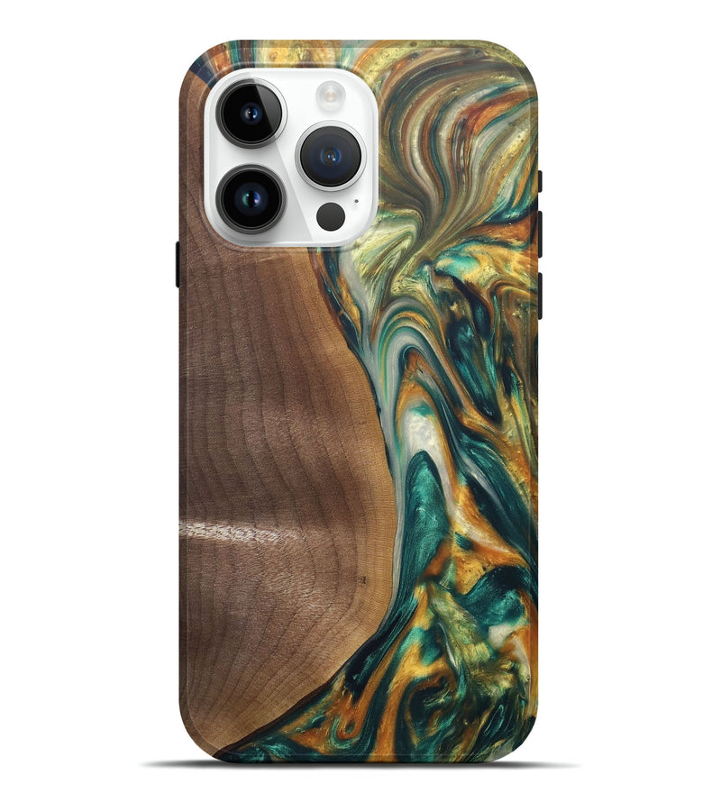 iPhone 15 Pro Max Wood+Resin Live Edge Phone Case - Annalise (Green, 686315)