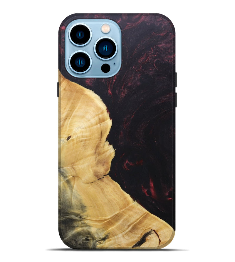 iPhone 14 Pro Max Wood+Resin Live Edge Phone Case - Kurt (Red, 686337)