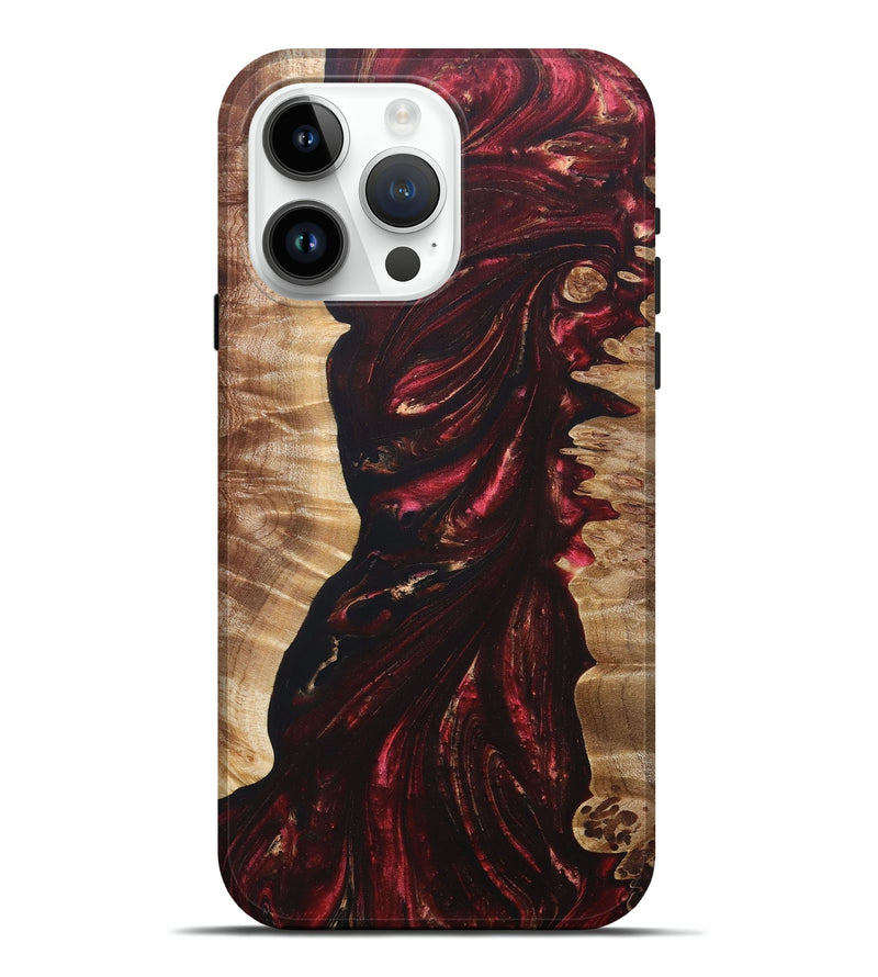 iPhone 15 Pro Max Wood+Resin Live Edge Phone Case - Tori (Red, 686340)