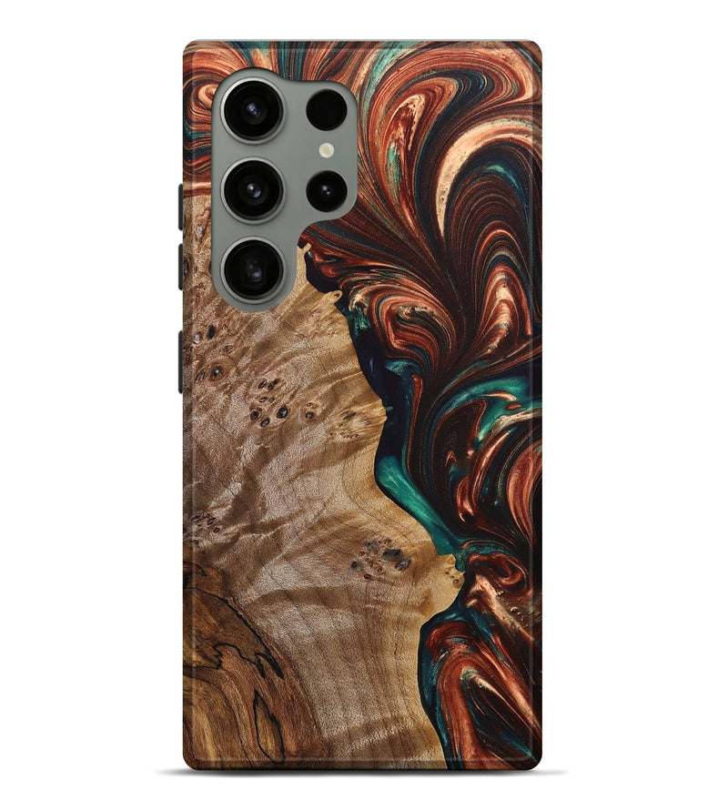 Galaxy S24 Ultra Wood+Resin Live Edge Phone Case - Israel (Teal & Gold, 686403)