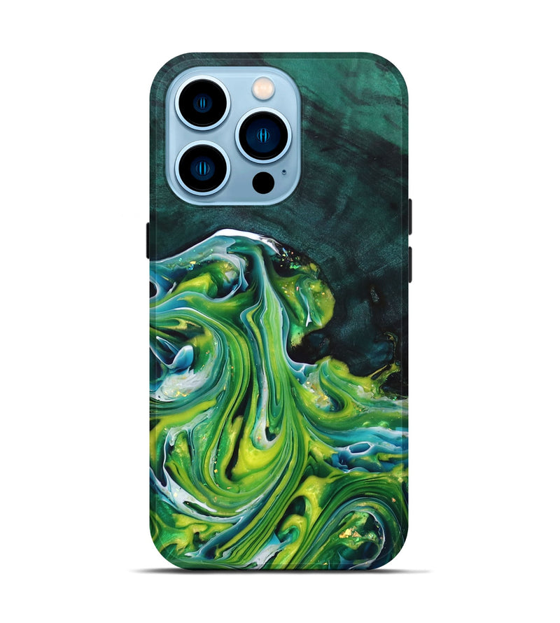 iPhone 14 Pro Wood+Resin Live Edge Phone Case - Jane (Green, 686439)