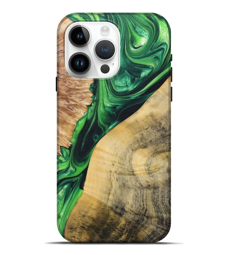 iPhone 15 Pro Max Wood+Resin Live Edge Phone Case - Sophia (Green, 686441)