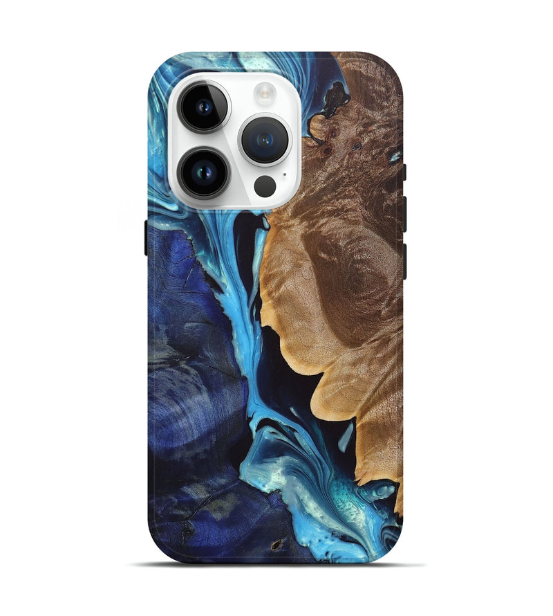 iPhone 15 Pro Wood+Resin Live Edge Phone Case - Angelo (Blue, 686448)