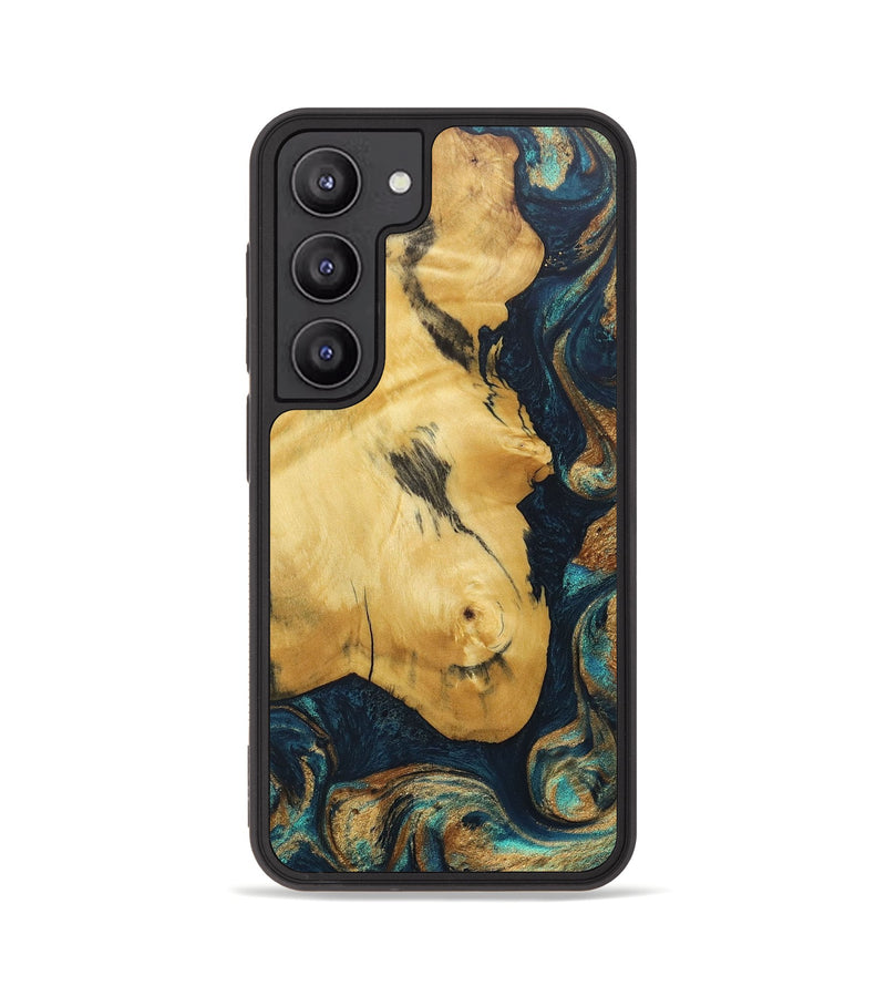 Galaxy S23 Wood+Resin Phone Case - Isiah (Teal & Gold, 686593)