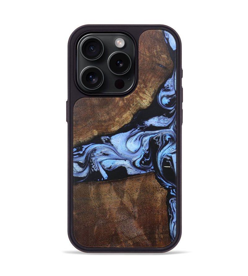 iPhone 15 Pro Wood+Resin Phone Case - Millie (Blue, 686673)