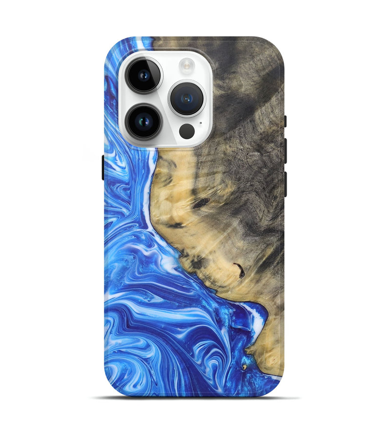 iPhone 15 Pro Wood+Resin Live Edge Phone Case - Emery (Blue, 686991)